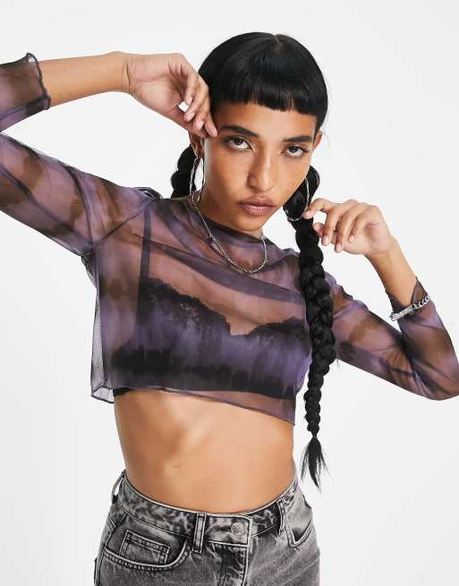 Bolongaro Trevor - Crop top van mesh met lange mouwen in paars