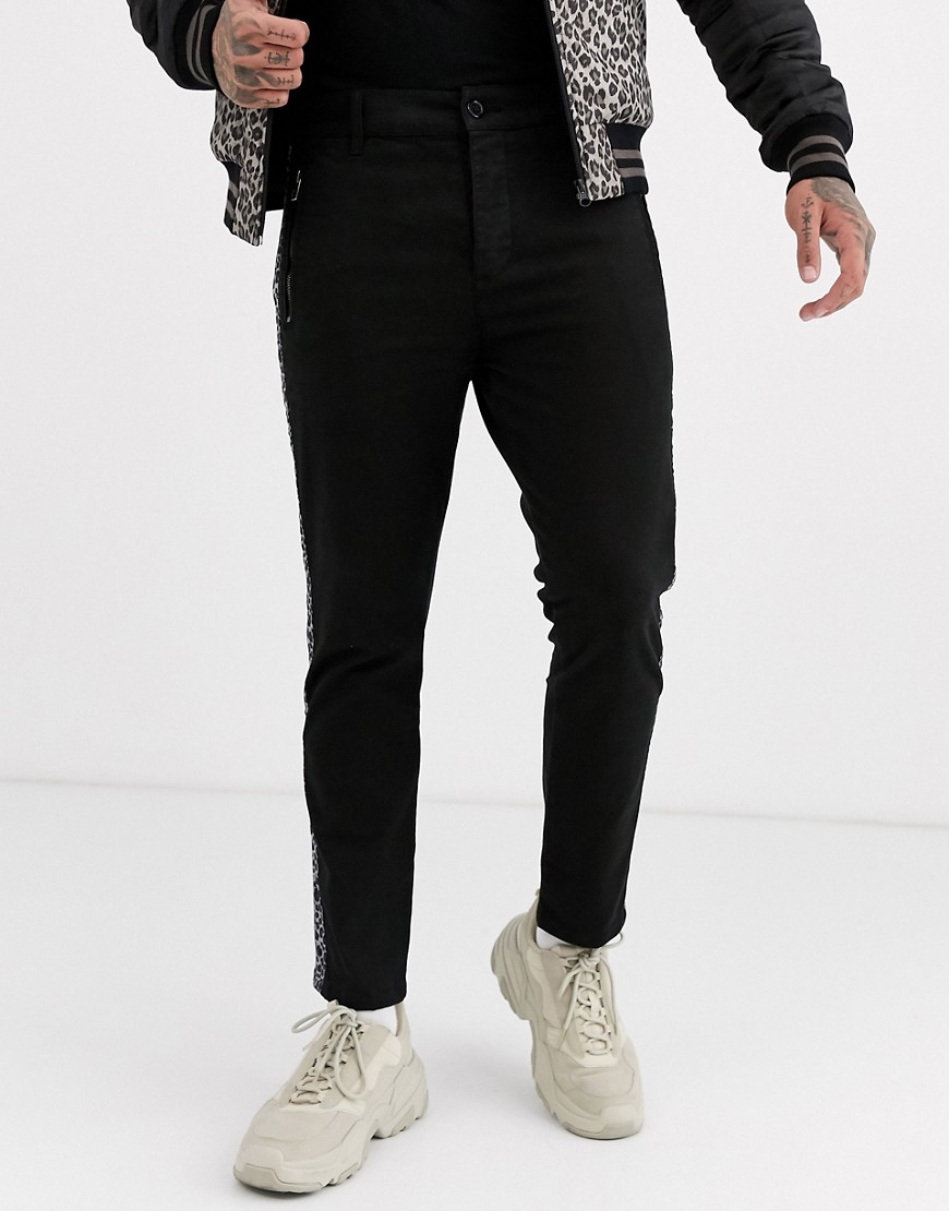 Bolongaro Trevor - Cropped broek met zijstreep met luipaardprint-Zwart