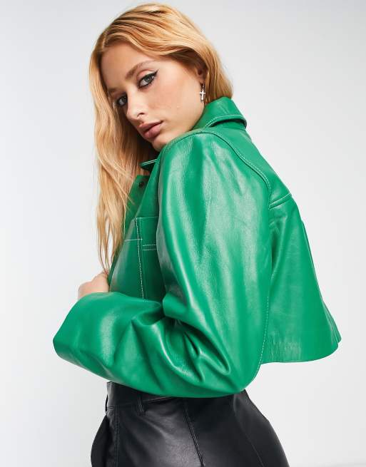 Bolongaro Trevor cropped leather worker jacket in green