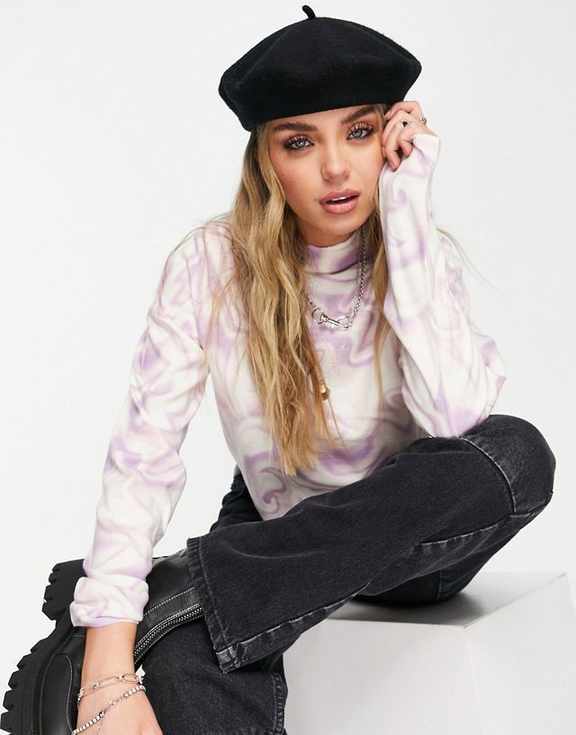 Bolongaro Trevor cropped wavy print high neck sweater in lilac