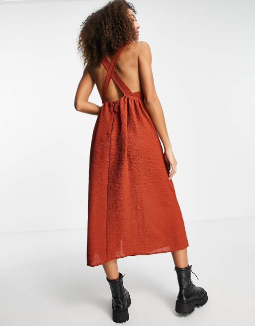 Bolongaro Trevor cross back gathered midi dress in rust | ASOS