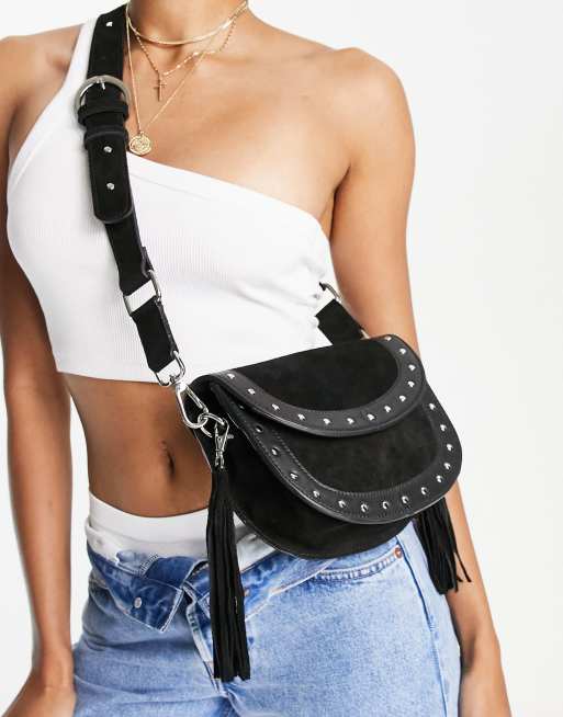 Bolongaro Trevor - Crossbody tas van leer met studs in zwart