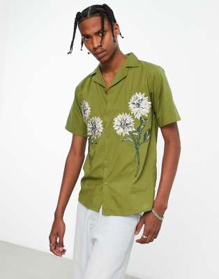 Bolongaro Trevor deep revere collare shirt in khaki - ASOS Price Checker