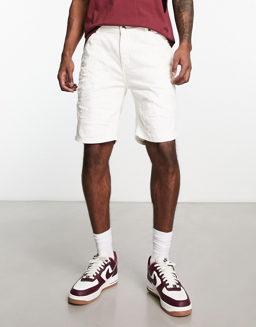 distressed denim shorts in white-Neutral