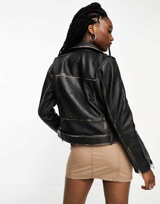 Bolongaro Trevor distressed leather biker jacket in black ASOS