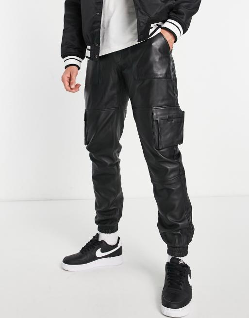 Bolongaro Trevor Eiffin leather cargo trousers in black | ASOS