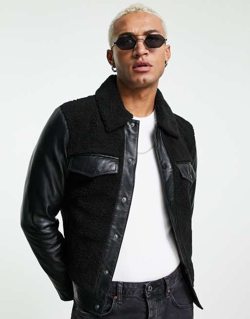 Bolongaro Trevor ermias shearling panel leather jacket | ASOS