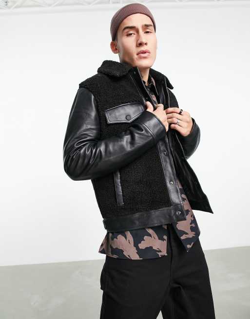 Bolongaro Trevor Reversible Aviator Shearling & Leather Jacket-Black - ASOS Outlet