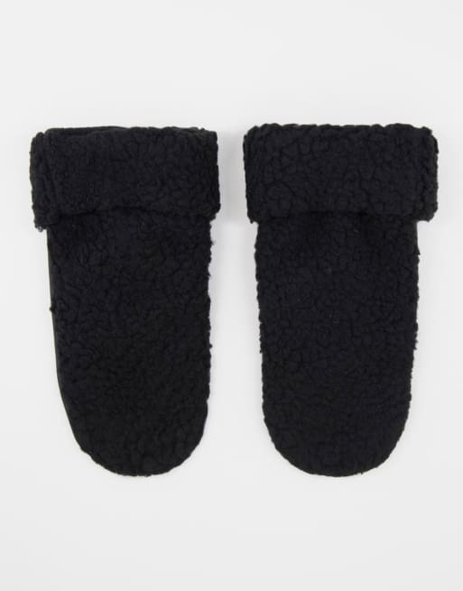 Bolongaro Trevor – Fäustlinge aus Leder und Teddyfell in Schwarz