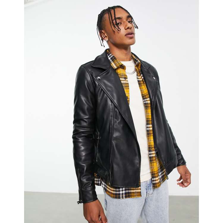 Blazer River Island Quilted Faux Leather Military Jacket In Black