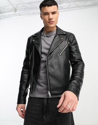 Bolongaro Trevor faux leather biker jacket in black