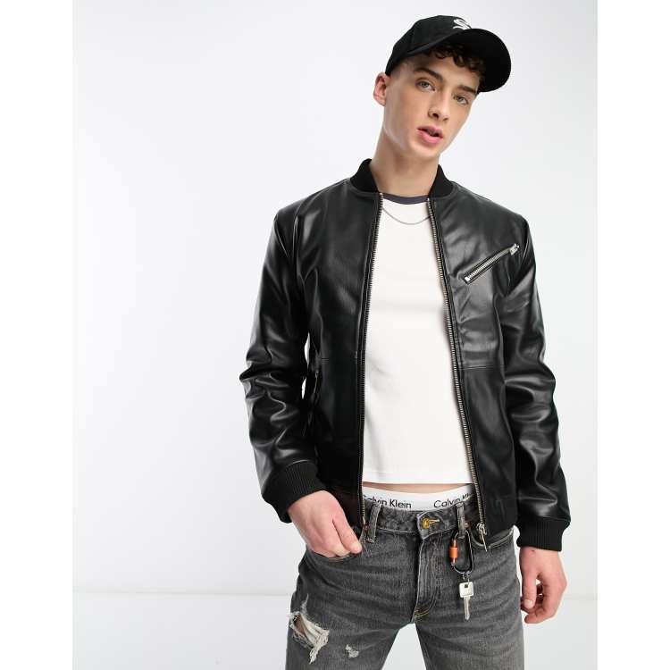 Bolongaro Trevor faux leather bomber jacket in black | ASOS