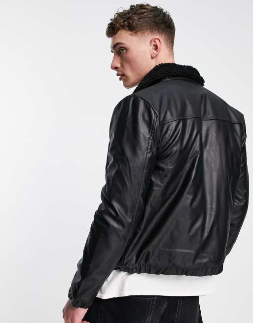 Bolongaro Trevor faux leather bomber jacket in black