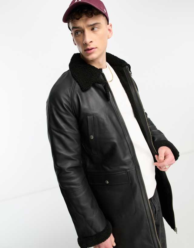 Bolongaro Trevor faux shearling longline leather parka in black