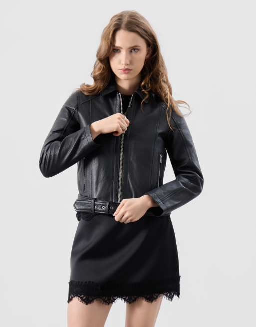 Bolongaro Trevor Faye belted zip through jacket in black grain, 5 of 5