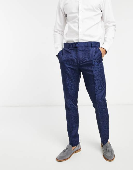 Navy Floral Pants Men - Skinny Dress Pants