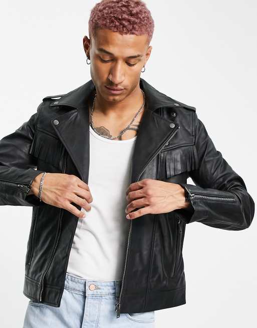 Fringed leather shop motorcycle jacket