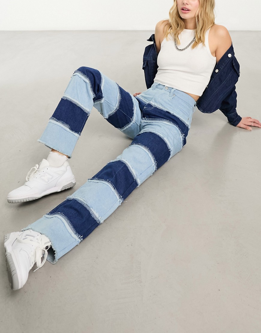 fringed panel wide leg jeans in blue - part of a set