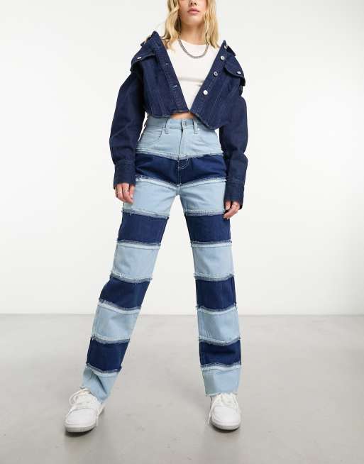 Dark Blue, Fringed Wide Leg Jeans, High Waist Jeans