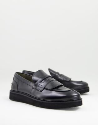fringing loafers-Black
