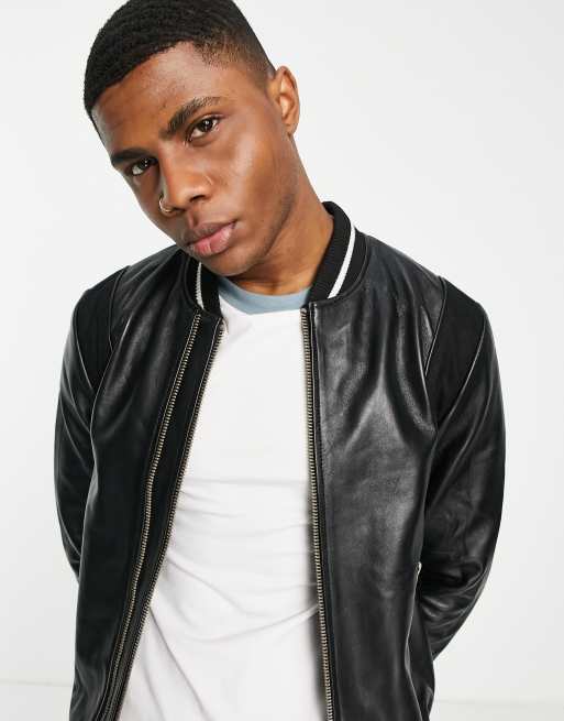 Designer leather bomber on sale jacket