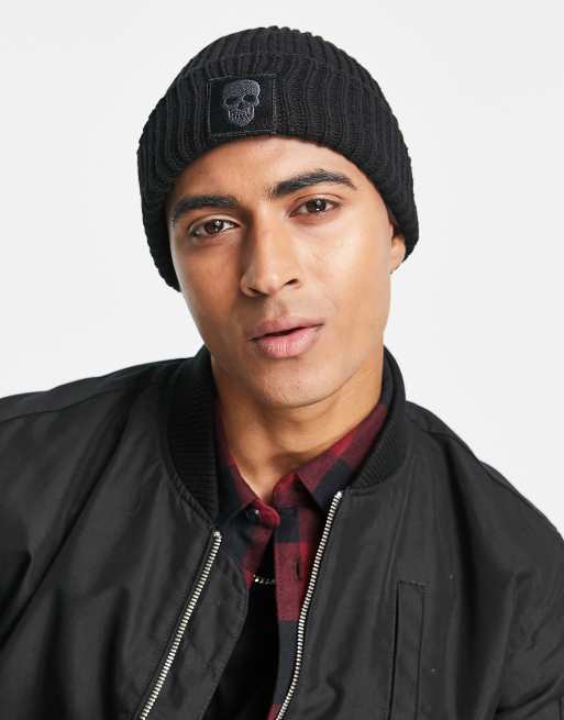 Bolongaro Trevor - Geribbelde beanie met doodshoofd in zwart