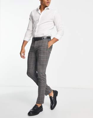 Lars Amadeus Karierte Anzughose Für Herren – Regular Fit, Größe L, Braun, Für Formelle Anlässe & Büro