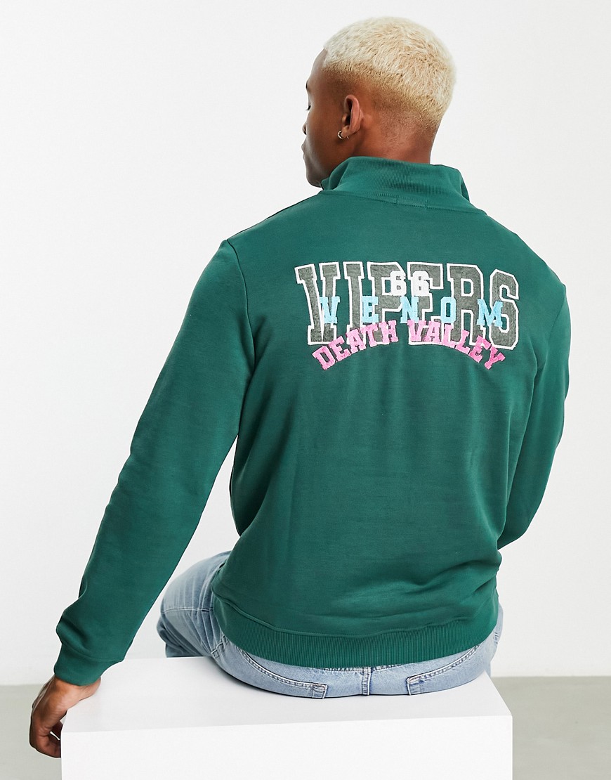 half zip sweater with back print in dark green