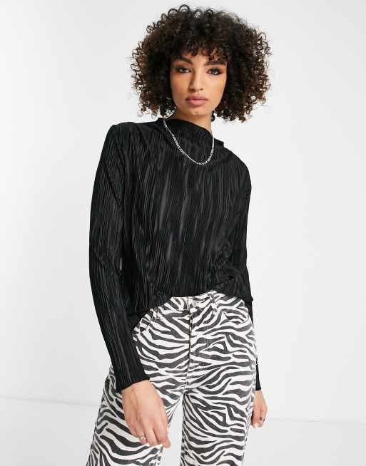 Bolongaro Trevor high neck plisse top in black (part of a set)