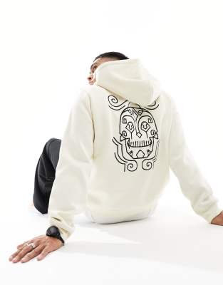 Bolongaro Trevor hoodie in off white with embriodered back skull print