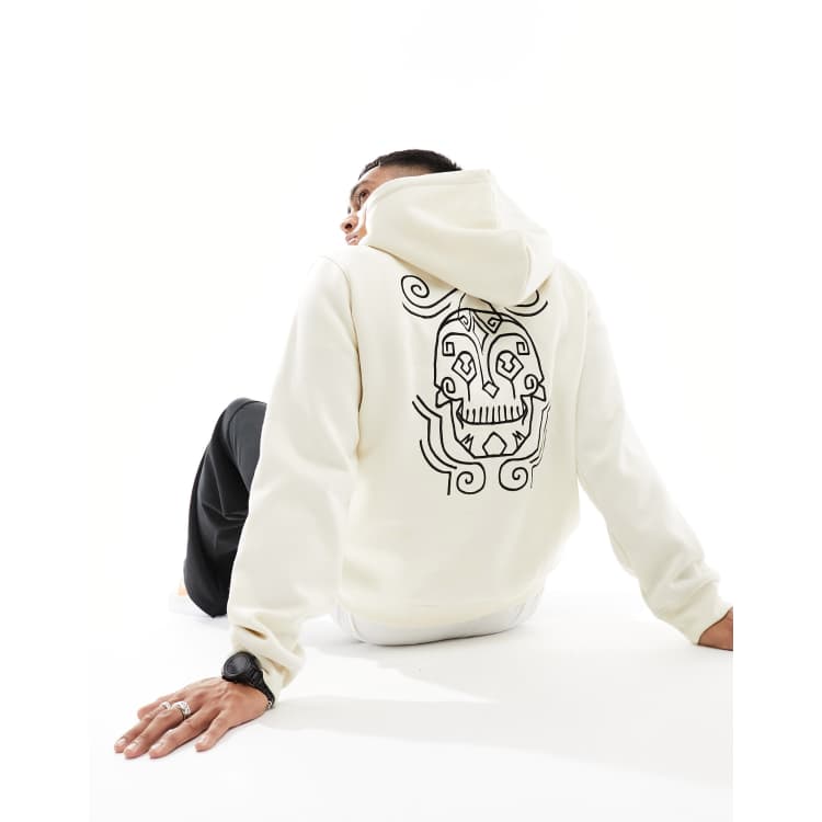 Bolongaro Trevor hoodie in off white with embriodered back skull print |  ASOS
