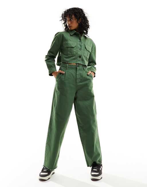 Bolongaro Trevor – Hose in Khaki mit unversäubertem Saum und weitem Bein, Kombiteil