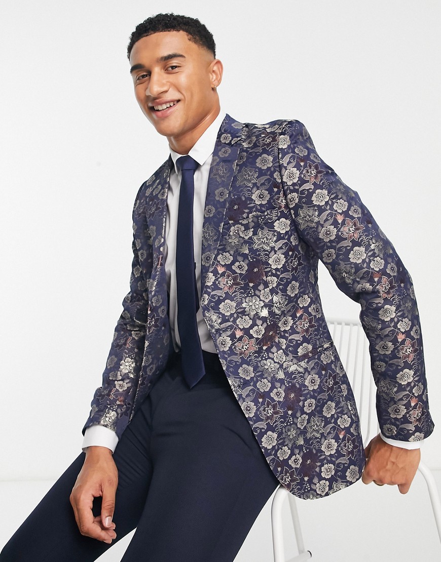 Bolongaro Trevor jacquard floral print suit jacket in purple-Multi