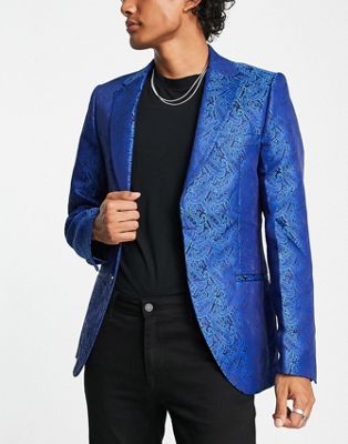 Bolongaro Trevor jacquard suit jacket in blue - ASOS Price Checker