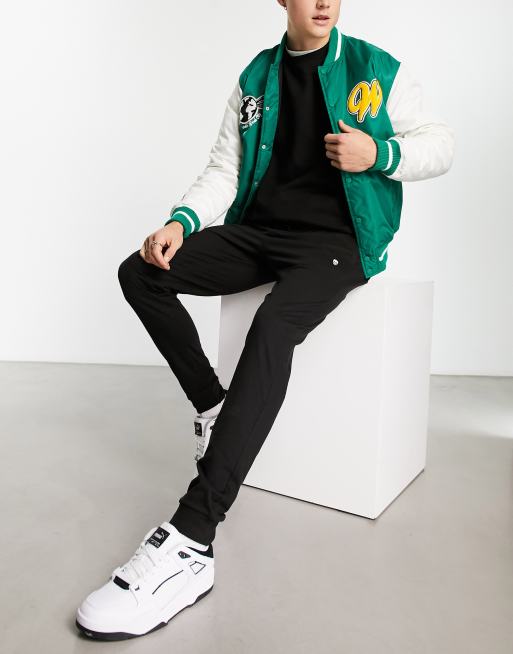 Muubaa Plain Varsity Leather Bomber Jacket-Green - ASOS Outlet