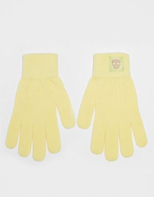 Bolongaro Trevor knitted gloves, beanie and scarf co-ord in yellow