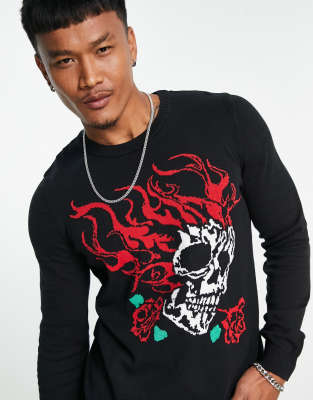 Bolongaro Trevor knitted jumper with print in black - ASOS Price Checker