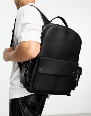 Bolongaro Trevor leather backpack with pocket detail and gold hardware in black
