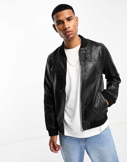 Bolongaro Trevor leather bomber jacket in black ASOS