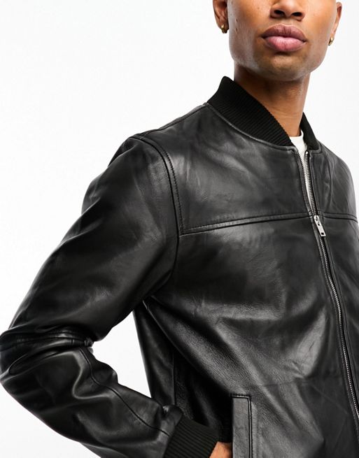ASOS Faux-Leather Bomber Jacket in Metallic for Men