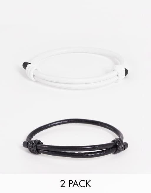 Bolongaro Trevor leather bracelet two pack in white and black