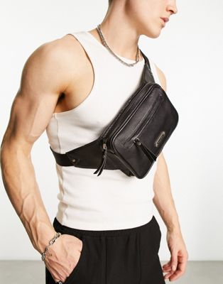 Bolongaro Trevor leather bum bag with side zip pocket in black