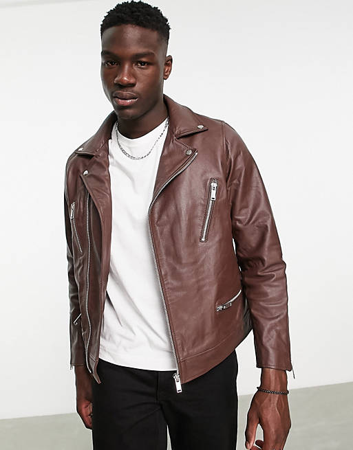 Bolongaro Trevor leather jacket in brown | ASOS