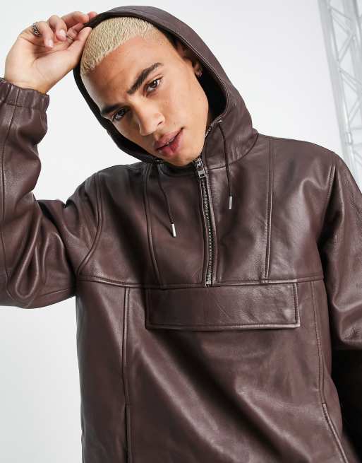 Leather pullover hoodie best sale