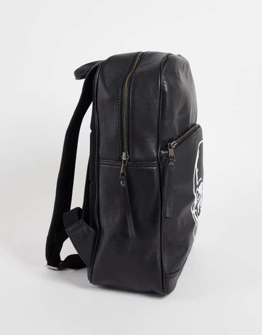 bolongaro trevor leather backpack with mesh pocket Bolongaro Trevor leather skull backpack in black