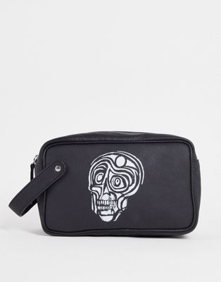 Bolongaro Trevor leather skull wash bag in black