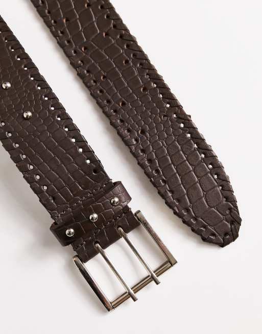 Bolongaro Trevor leather studded belt in brown