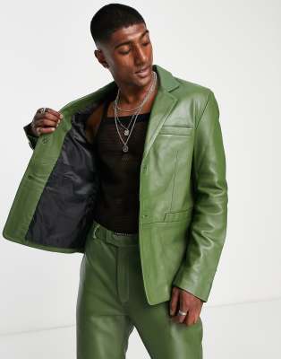 Bolongaro Trevor leather suit jacket in green