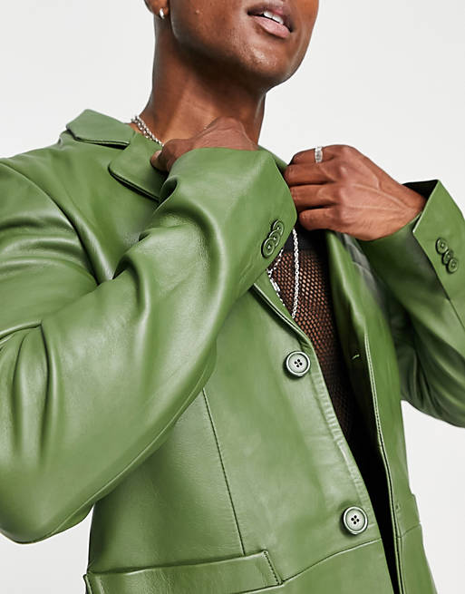 Bolongaro Trevor leather suit jacket in green | ASOS
