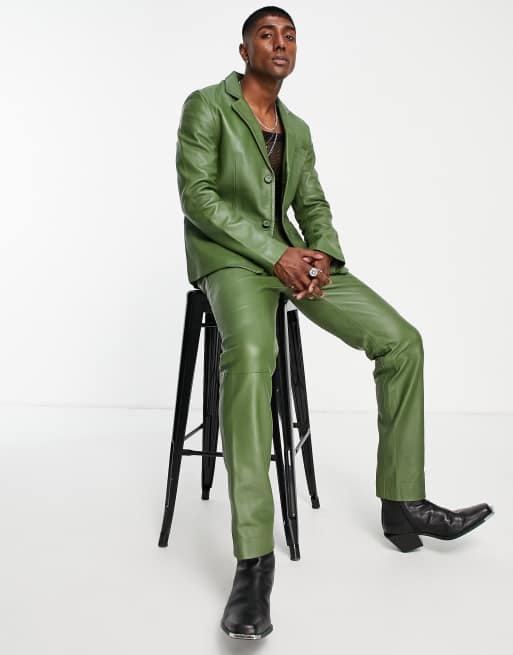 Bolongaro Trevor leather suit jacket in green | ASOS